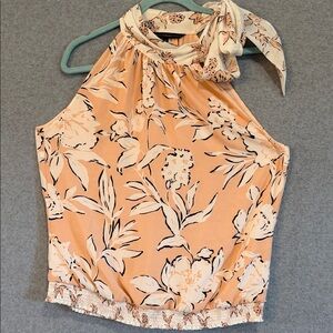 White House Black Market Peach Floral Halter Scarf-Neck Camisole